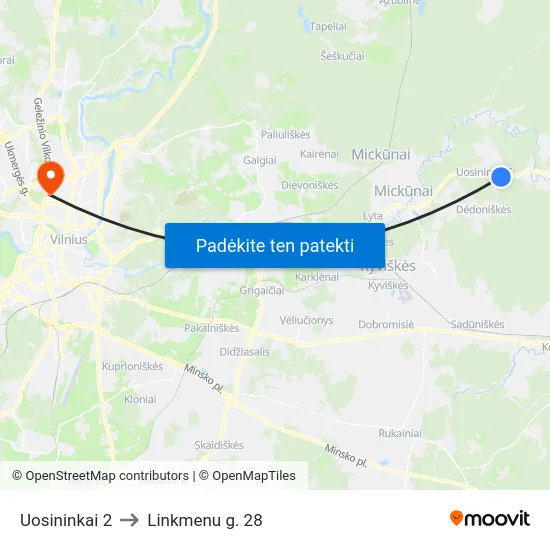 Uosininkai 2 to Linkmenu g. 28 map