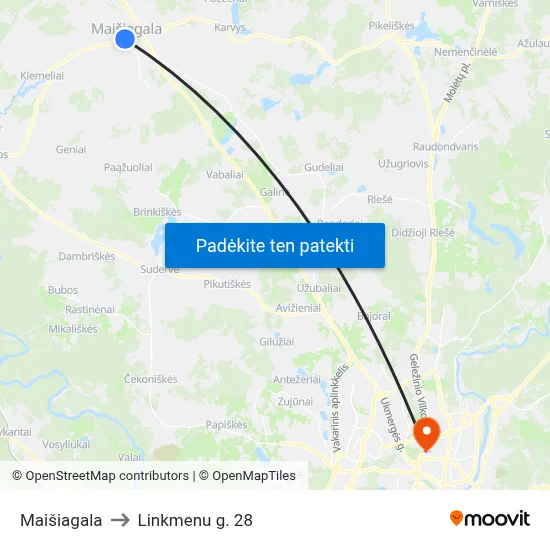 Maišiagala to Linkmenu g. 28 map