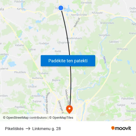 Pikeliškės to Linkmenu g. 28 map