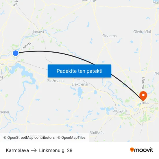 Karmėlava to Linkmenu g. 28 map
