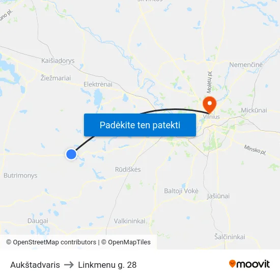 Aukštadvaris to Linkmenu g. 28 map