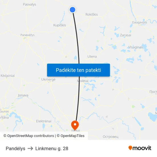 Pandėlys to Linkmenu g. 28 map
