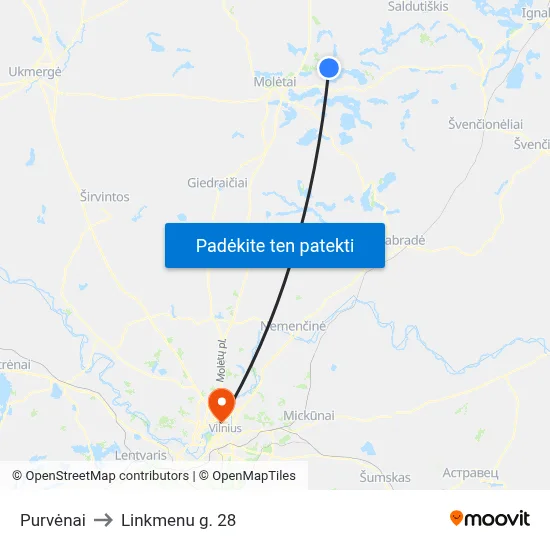 Purvėnai to Linkmenu g. 28 map