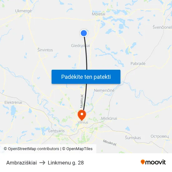 Ambraziškiai to Linkmenu g. 28 map