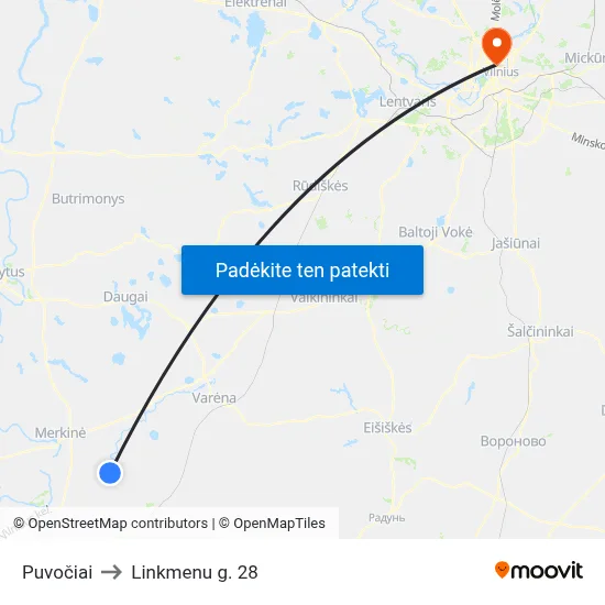 Puvočiai to Linkmenu g. 28 map