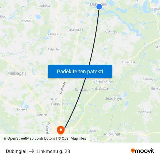 Dubingiai to Linkmenu g. 28 map