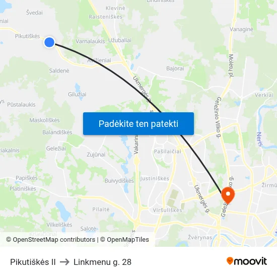 Pikutiškės II to Linkmenu g. 28 map