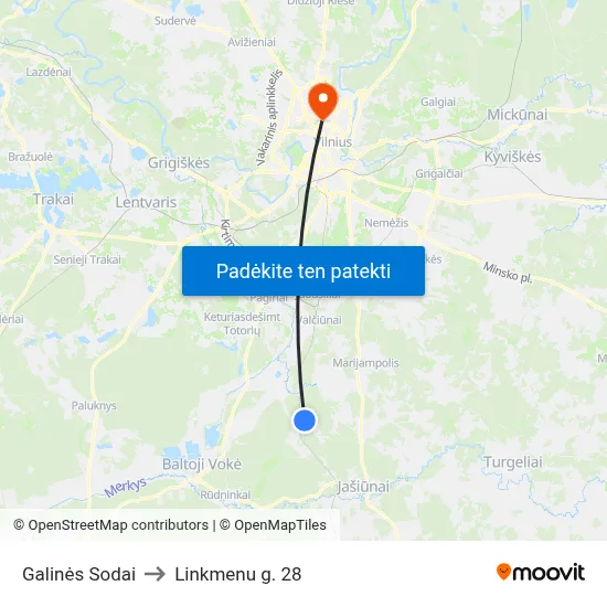 Galinės Sodai to Linkmenu g. 28 map