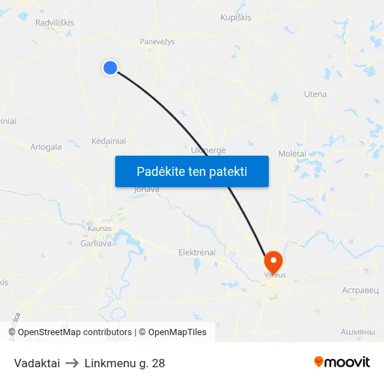 Vadaktai to Linkmenu g. 28 map