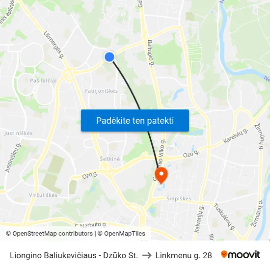 Liongino Baliukevičiaus - Dzūko St. to Linkmenu g. 28 map