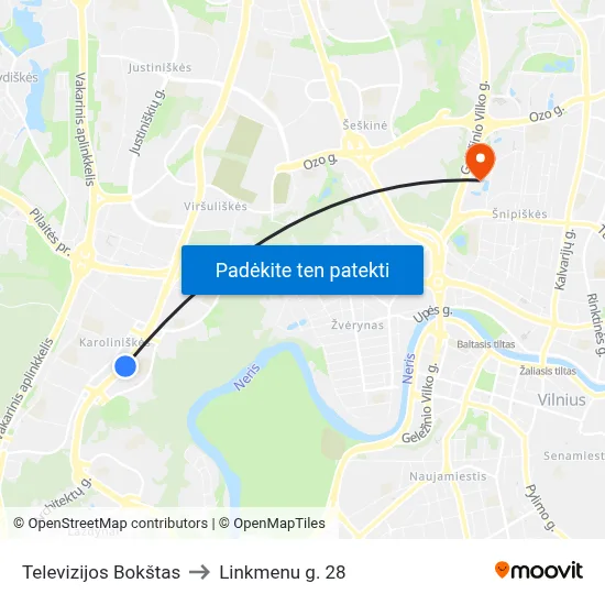 Televizijos Bokštas to Linkmenu g. 28 map