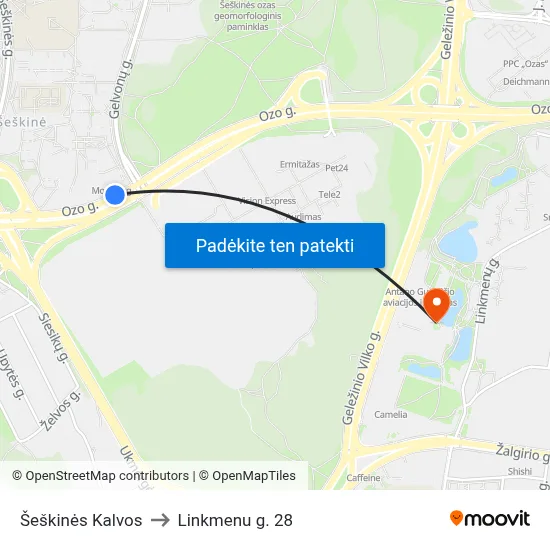 Šeškinės Kalvos to Linkmenu g. 28 map