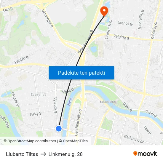 Liubarto Tiltas to Linkmenu g. 28 map