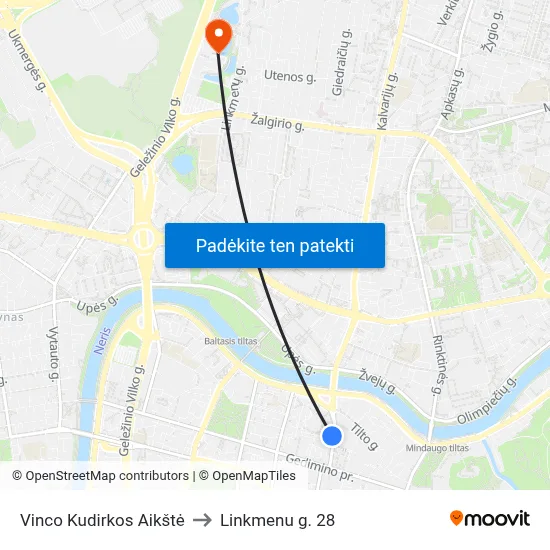 Vinco Kudirkos Aikštė to Linkmenu g. 28 map