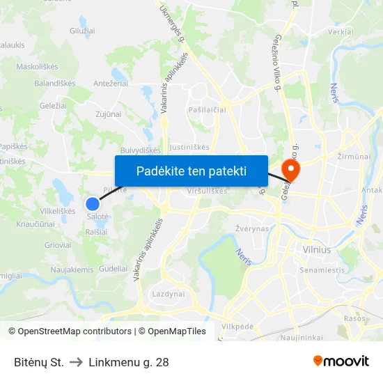 Bitėnų St. to Linkmenu g. 28 map