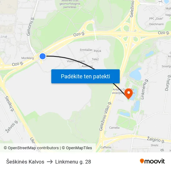 Šeškinės Kalvos to Linkmenu g. 28 map