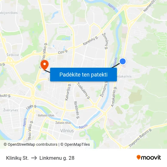Klinikų St. to Linkmenu g. 28 map