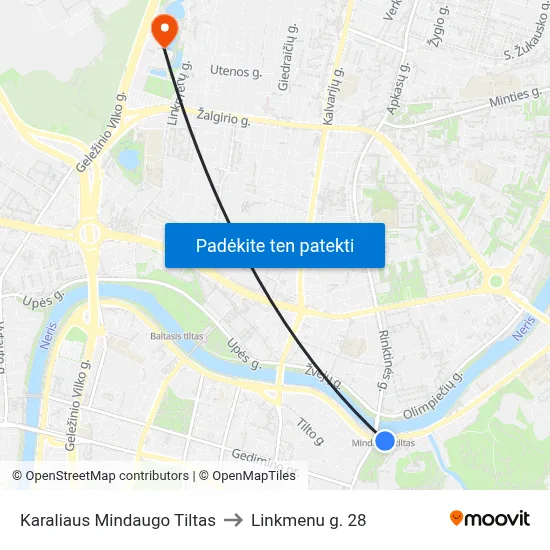 Karaliaus Mindaugo Tiltas to Linkmenu g. 28 map