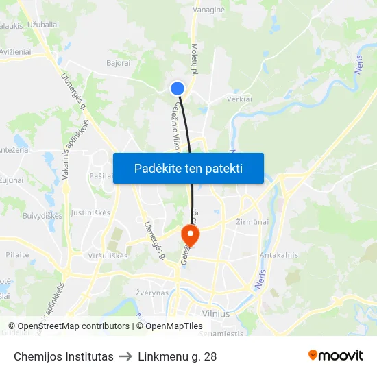Chemijos Institutas to Linkmenu g. 28 map