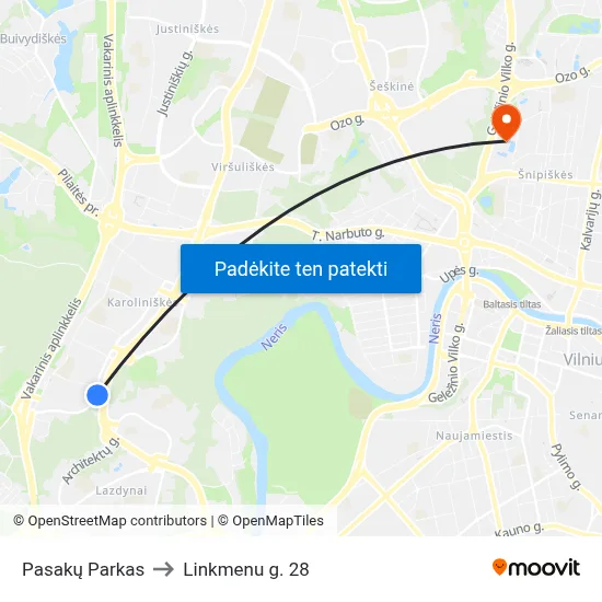 Pasakų Parkas to Linkmenu g. 28 map