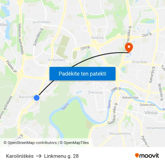 Karoliniškės to Linkmenu g. 28 map