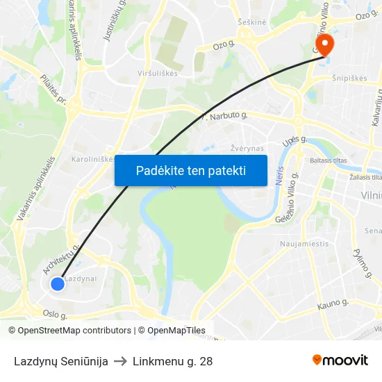 Lazdynų Seniūnija to Linkmenu g. 28 map
