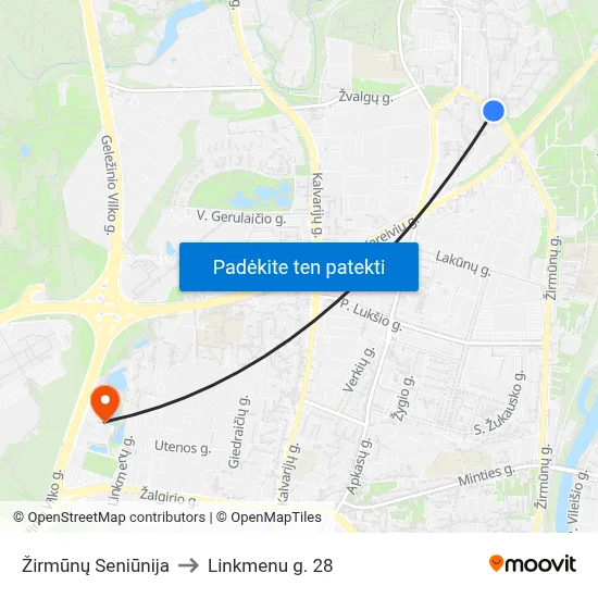 Žirmūnų Seniūnija to Linkmenu g. 28 map