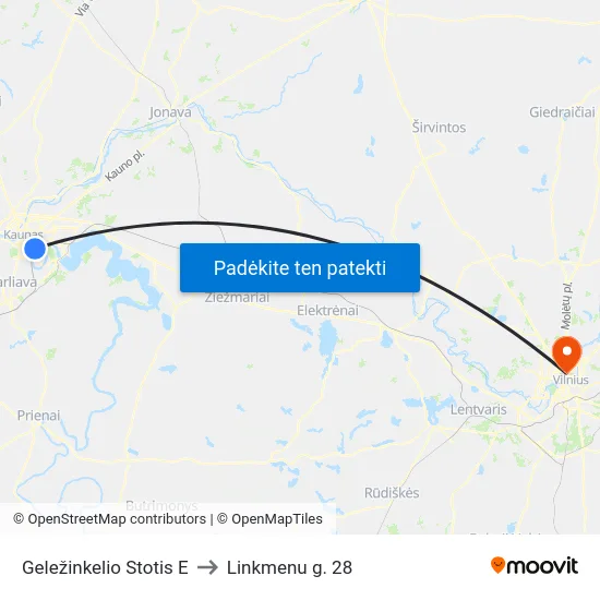Geležinkelio Stotis E to Linkmenu g. 28 map