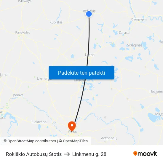 Rokiškio Autobusų Stotis to Linkmenu g. 28 map