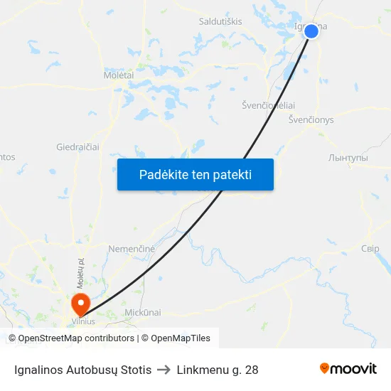 Ignalinos Autobusų Stotis to Linkmenu g. 28 map