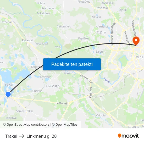 Trakai to Linkmenu g. 28 map