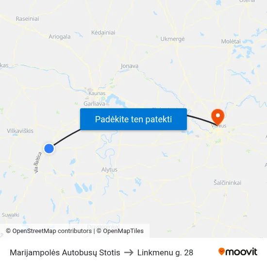 Marijampolės Autobusų Stotis to Linkmenu g. 28 map