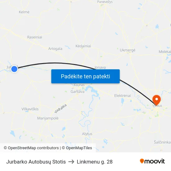 Jurbarko Autobusų Stotis to Linkmenu g. 28 map
