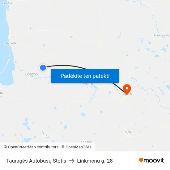 Tauragės Autobusų Stotis to Linkmenu g. 28 map