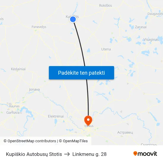 Kupiškio Autobusų Stotis to Linkmenu g. 28 map