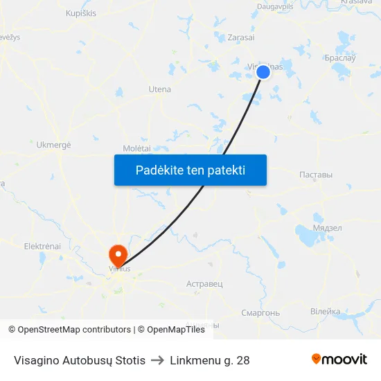 Visagino Autobusų Stotis to Linkmenu g. 28 map