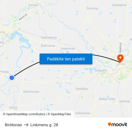 Birštonas to Linkmenu g. 28 map
