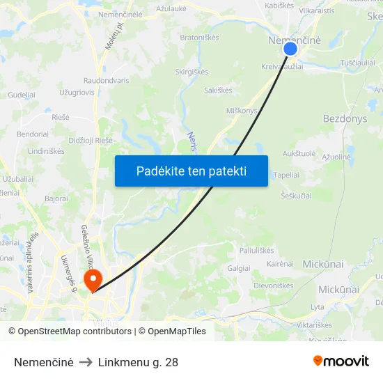 Nemenčinė to Linkmenu g. 28 map