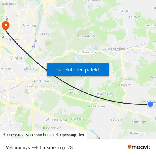 Veliučionys to Linkmenu g. 28 map