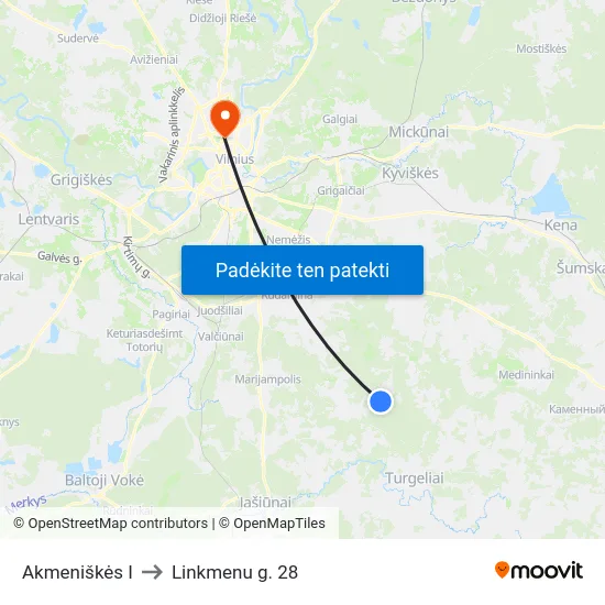 Akmeniškės I to Linkmenu g. 28 map