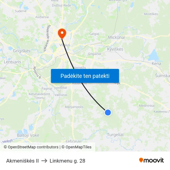 Akmeniškės II to Linkmenu g. 28 map