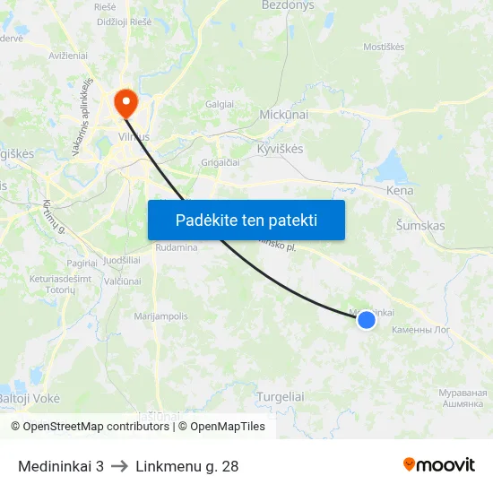 Medininkai 3 to Linkmenu g. 28 map