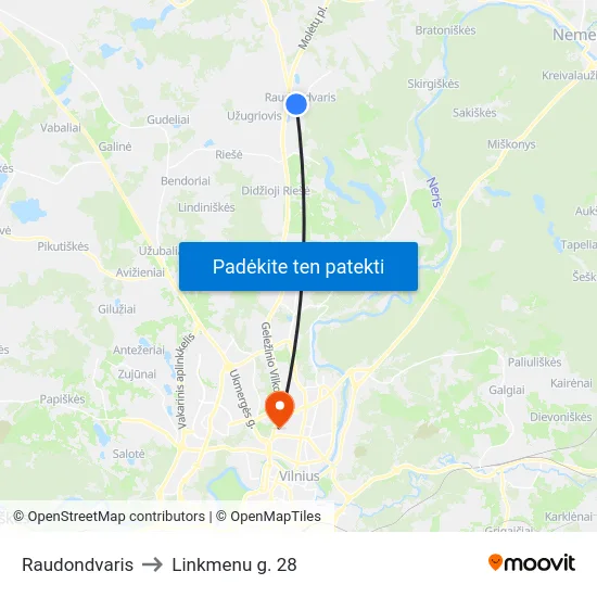 Raudondvaris to Linkmenu g. 28 map