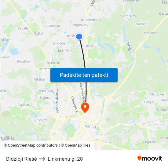 Didžioji Riešė to Linkmenu g. 28 map