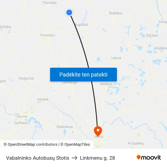 Vabalninko Autobusų Stotis to Linkmenu g. 28 map