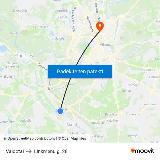 Vaidotai to Linkmenu g. 28 map