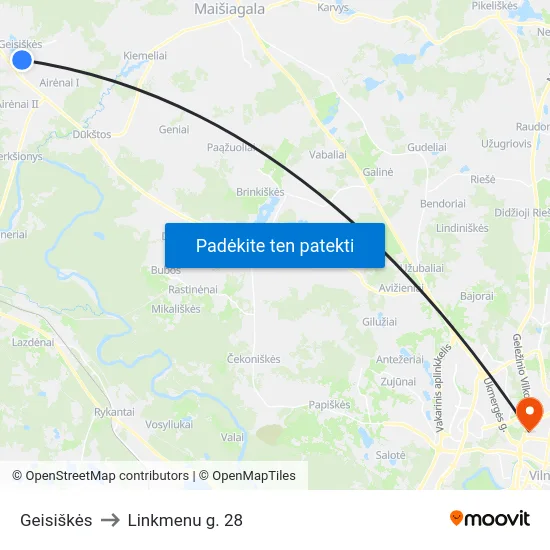 Geisiškės to Linkmenu g. 28 map