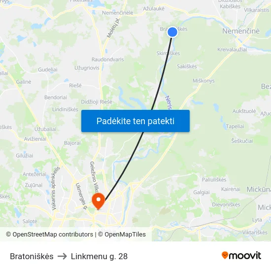 Bratoniškės to Linkmenu g. 28 map