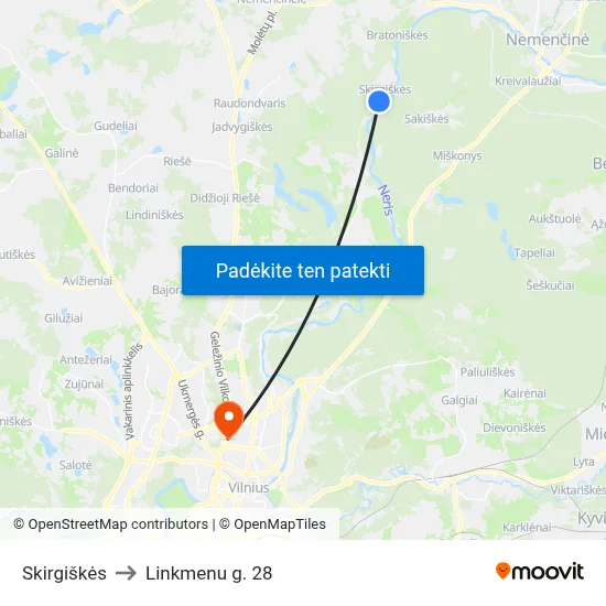 Skirgiškės to Linkmenu g. 28 map