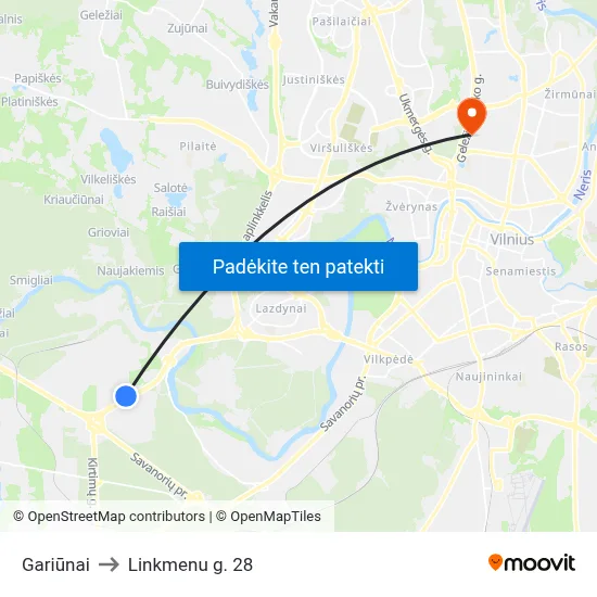Gariūnai to Linkmenu g. 28 map